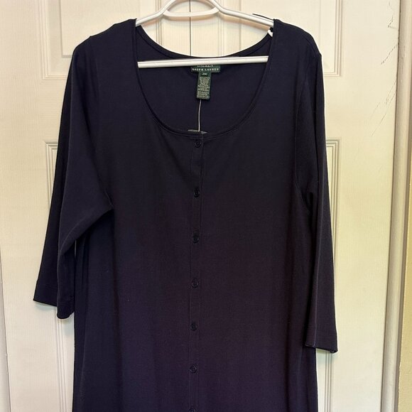 Lauren Ralph Lauren Dress Womens 12X Blue Knit Shift Button Front 3/4 Sleeve NEW - Picture 1 of 9
